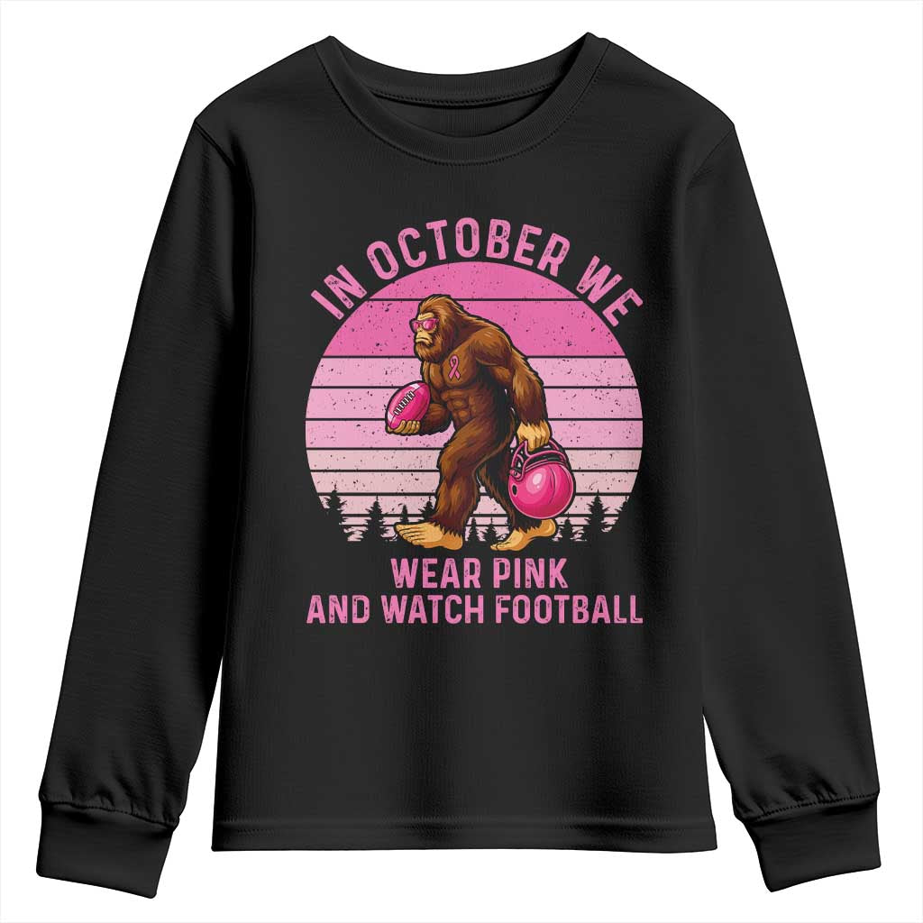 In October We Wear Pink Football Youth Sweatshirt Support Breast Cancer Awareness - Wonder Print Shop