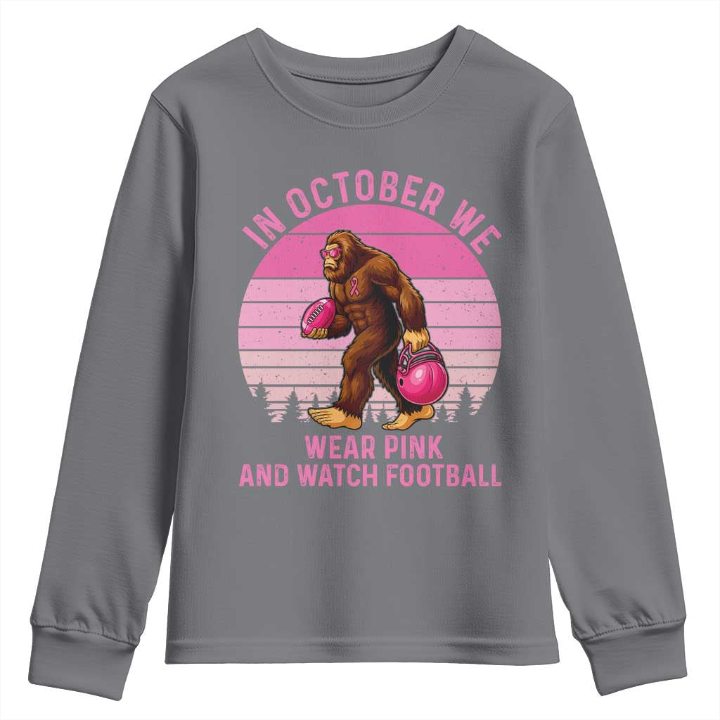 In October We Wear Pink Football Youth Sweatshirt Support Breast Cancer Awareness - Wonder Print Shop