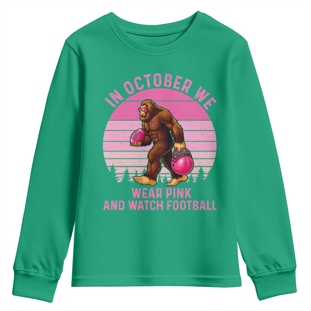 In October We Wear Pink Football Youth Sweatshirt Support Breast Cancer Awareness - Wonder Print Shop