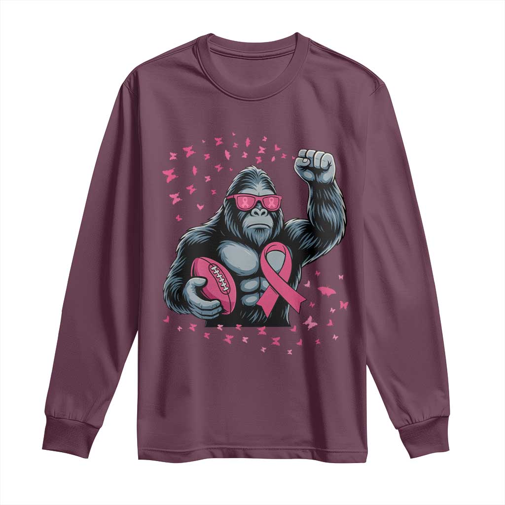 Funny Bigfoot Football Long Sleeve Shirt Breast Cancer Awareness Gift - Wonder Print Shop