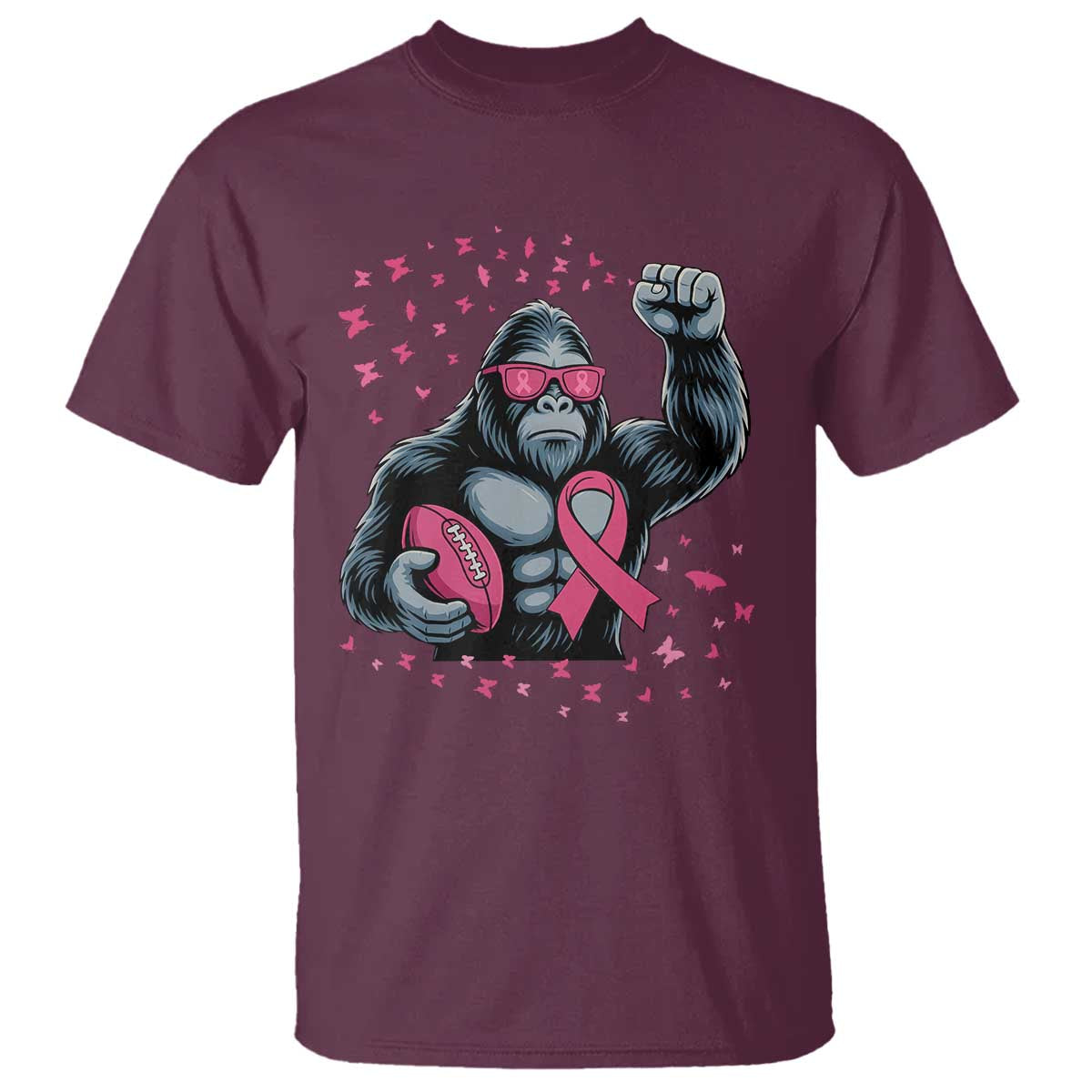 Funny Bigfoot Football T Shirt Breast Cancer Awareness Gift - Wonder Print Shop