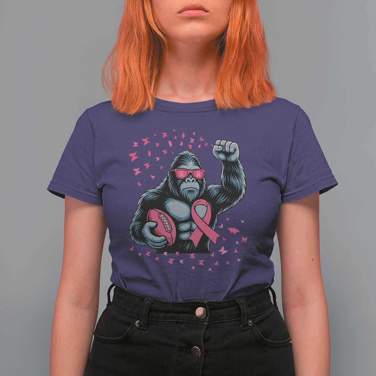 Funny Bigfoot Football T Shirt For Women Breast Cancer Awareness Gift - Wonder Print Shop