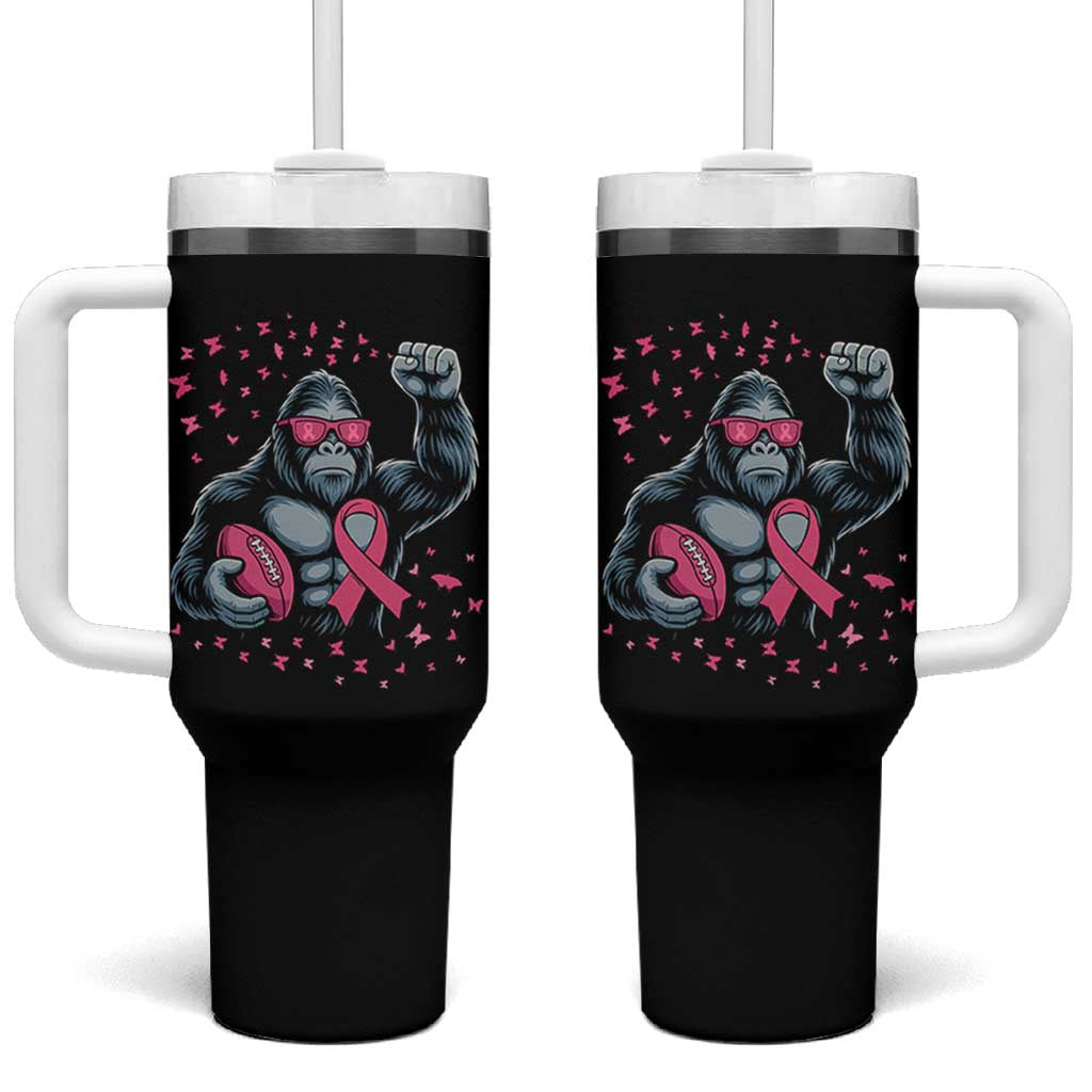 Funny Bigfoot Football Tumbler With Handle Breast Cancer Awareness Gift