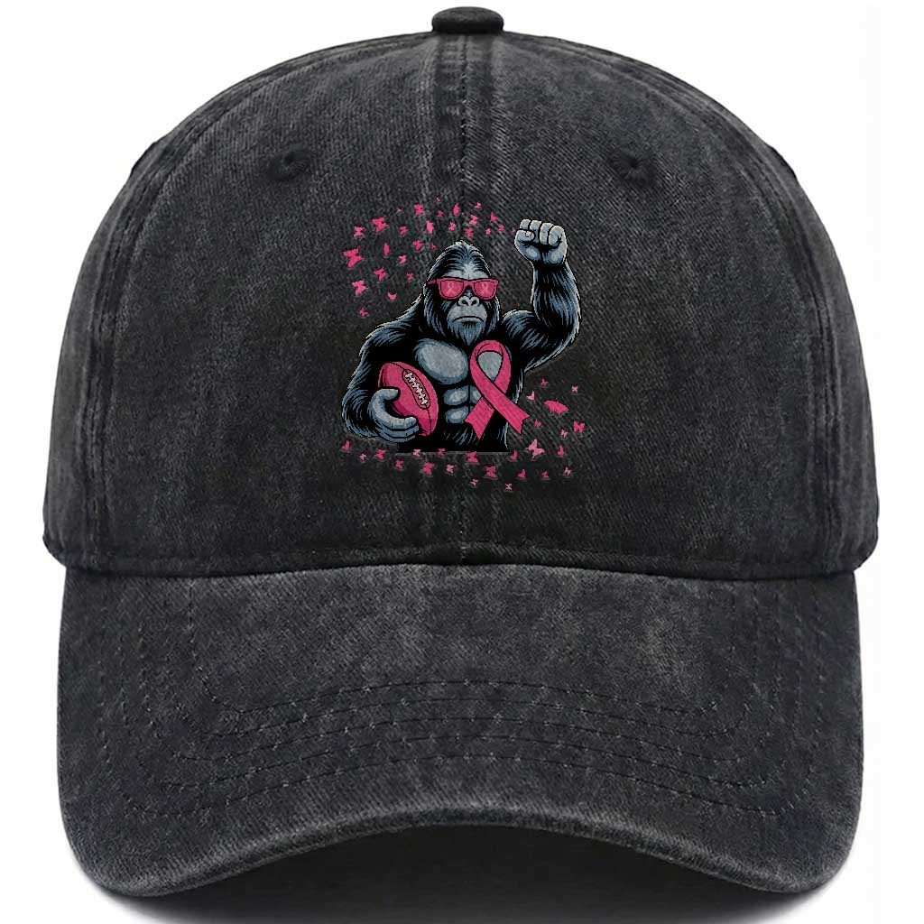 Funny Bigfoot Football Washed Cotton Baseball Cap Breast Cancer Awareness Gift