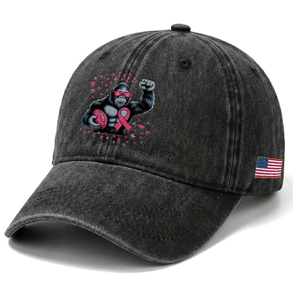 Funny Bigfoot Football Washed Cotton Baseball Cap Breast Cancer Awareness Gift