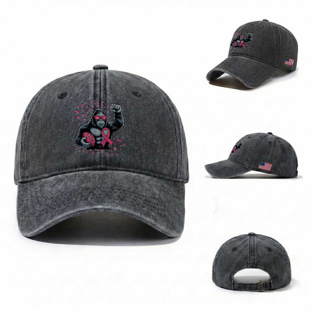 Funny Bigfoot Football Washed Cotton Baseball Cap Breast Cancer Awareness Gift