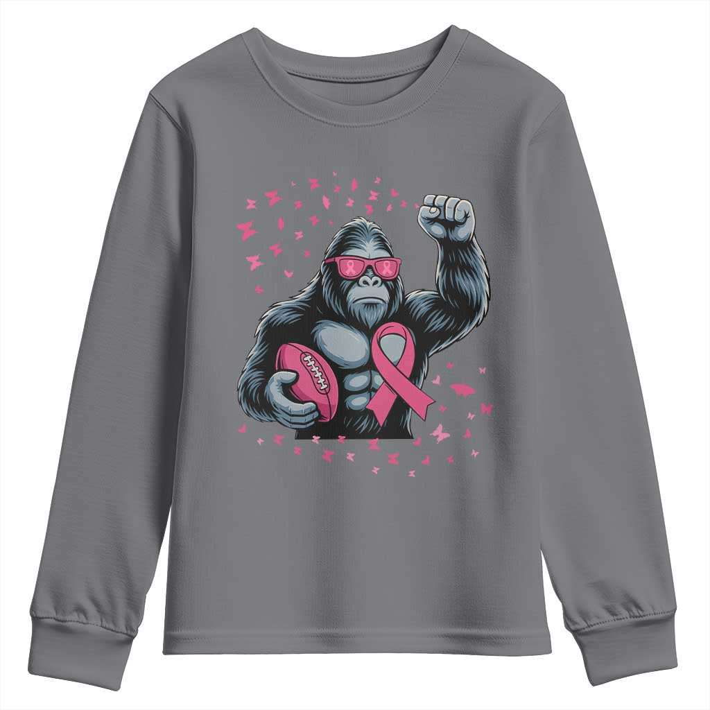 Funny Bigfoot Football Youth Sweatshirt Breast Cancer Awareness Gift - Wonder Print Shop