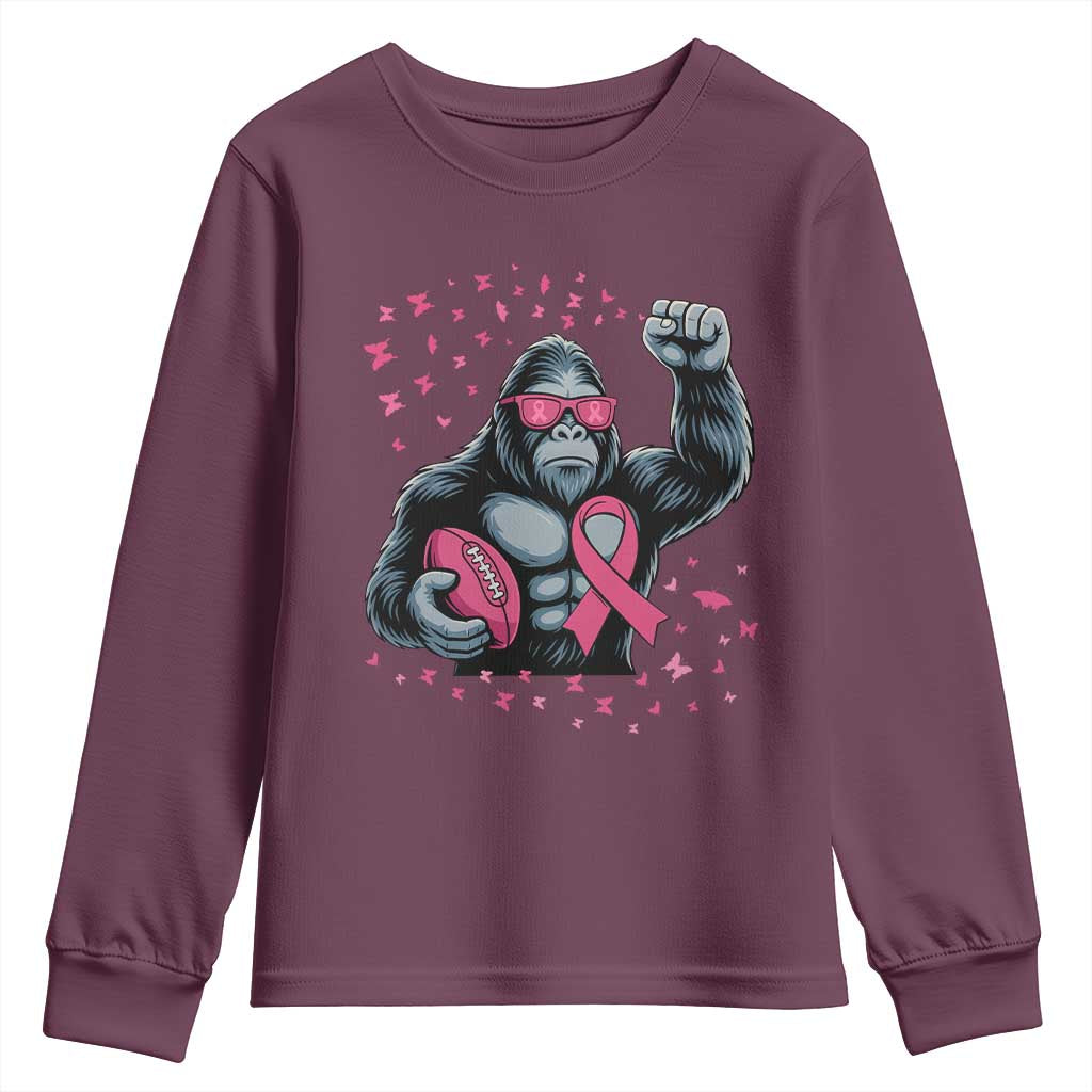 Funny Bigfoot Football Youth Sweatshirt Breast Cancer Awareness Gift - Wonder Print Shop