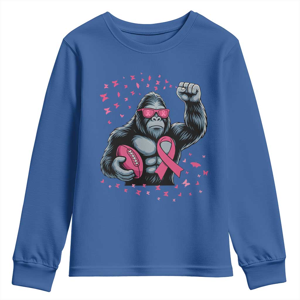 Funny Bigfoot Football Youth Sweatshirt Breast Cancer Awareness Gift - Wonder Print Shop