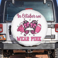 In October We Wear Pink Football Spare Tire Cover Funny Football Awareness Gift - Wonder Print Shop