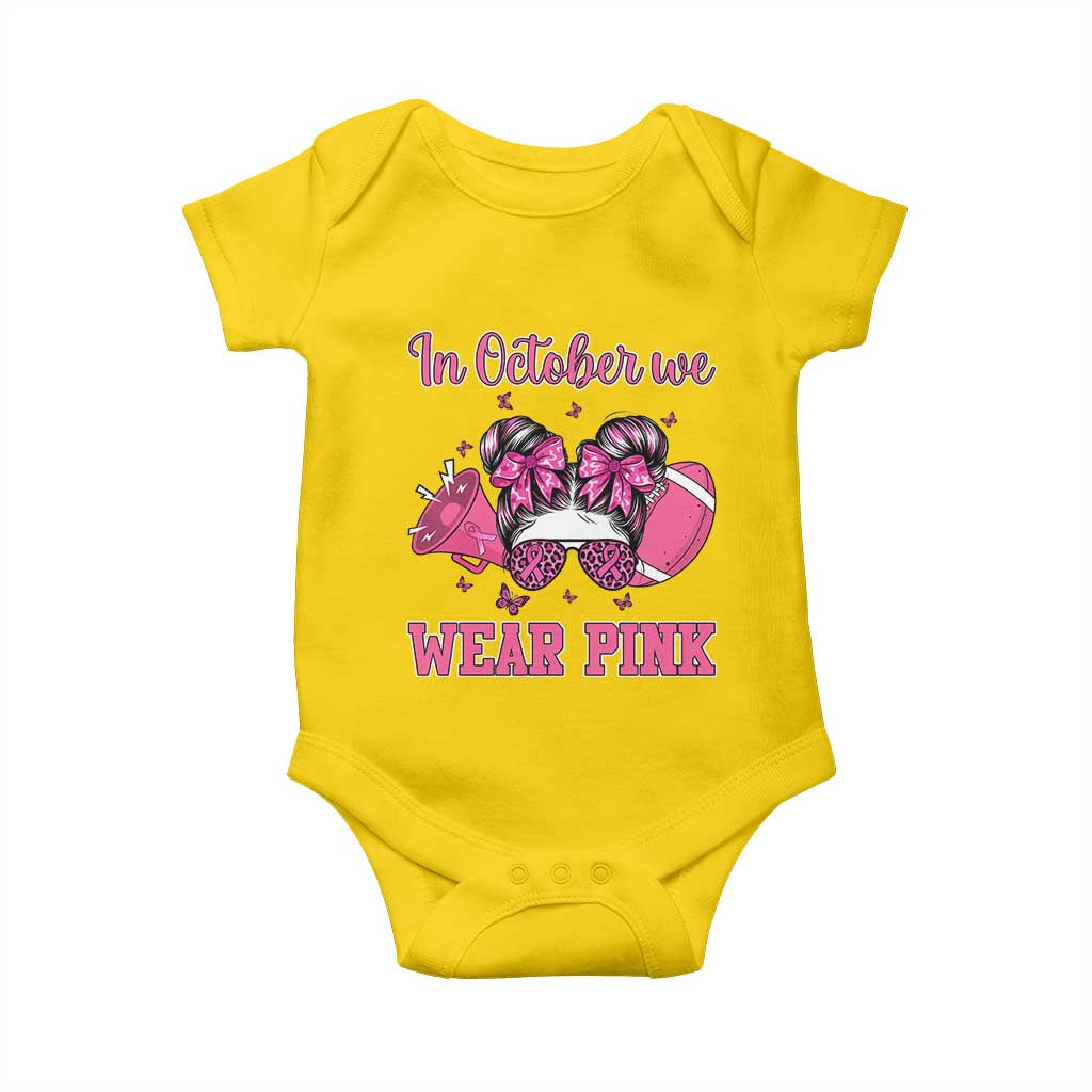 In October We Wear Pink Football Baby Onesie Funny Football Awareness Gift - Wonder Print Shop