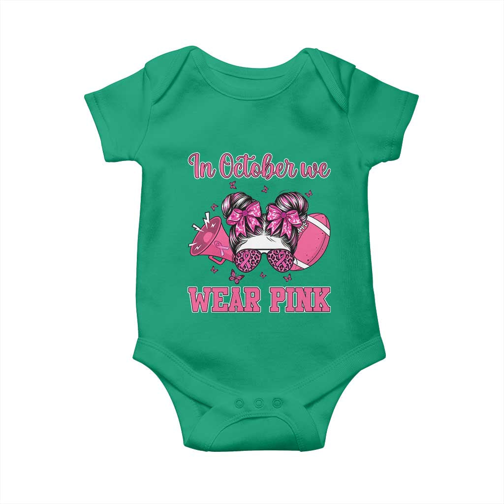 In October We Wear Pink Football Baby Onesie Funny Football Awareness Gift - Wonder Print Shop