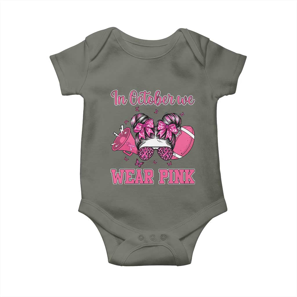 In October We Wear Pink Football Baby Onesie Funny Football Awareness Gift - Wonder Print Shop