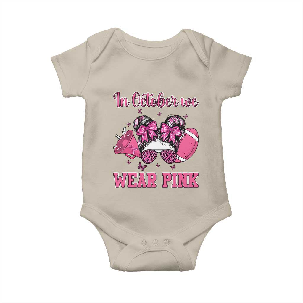 In October We Wear Pink Football Baby Onesie Funny Football Awareness Gift - Wonder Print Shop