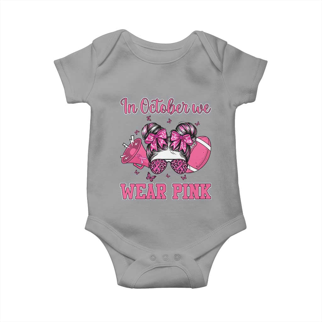 In October We Wear Pink Football Baby Onesie Funny Football Awareness Gift - Wonder Print Shop