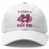 In October We Wear Pink Football Baseball Cap Funny Football Awareness Gift
