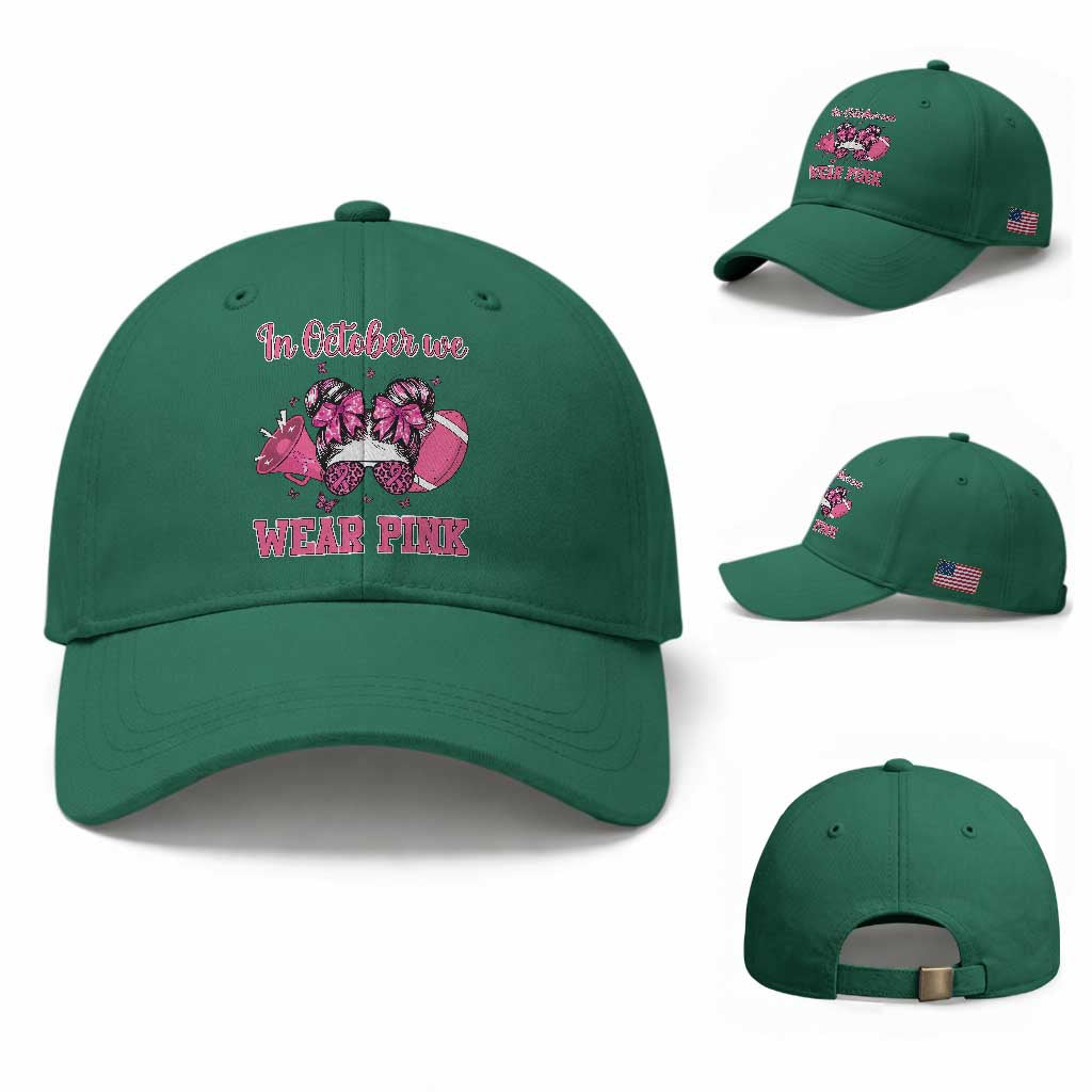 In October We Wear Pink Football Baseball Cap Funny Football Awareness Gift