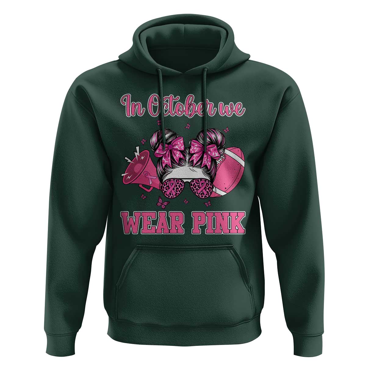 In October We Wear Pink Football Hoodie Funny Football Awareness Gift - Wonder Print Shop
