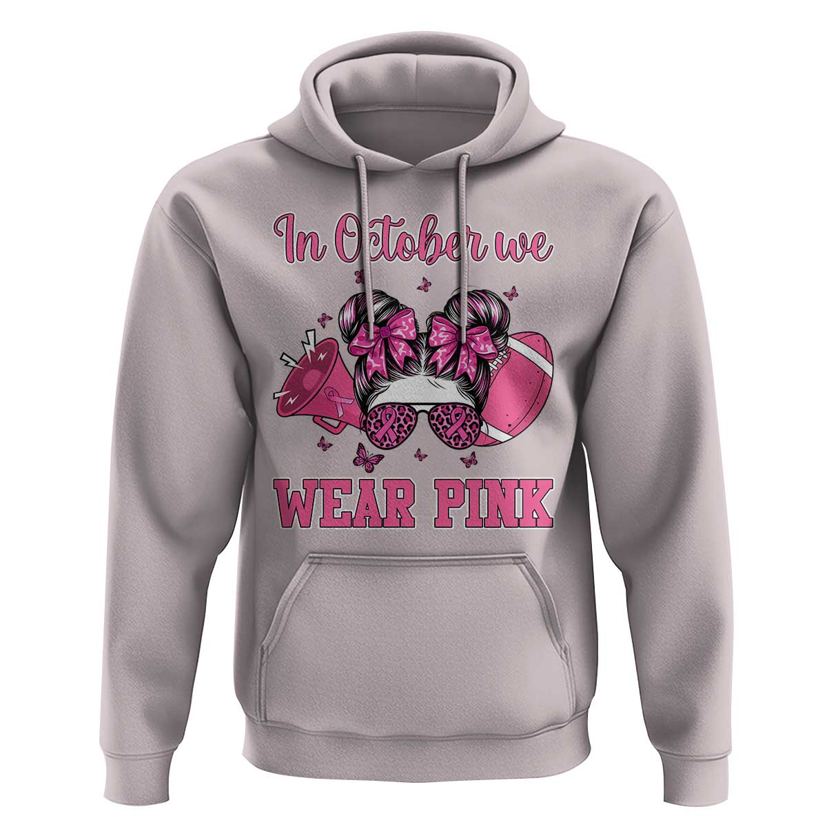 In October We Wear Pink Football Hoodie Funny Football Awareness Gift - Wonder Print Shop