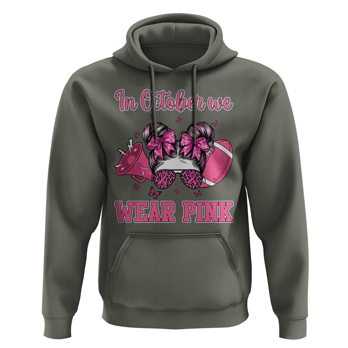 In October We Wear Pink Football Hoodie Funny Football Awareness Gift - Wonder Print Shop