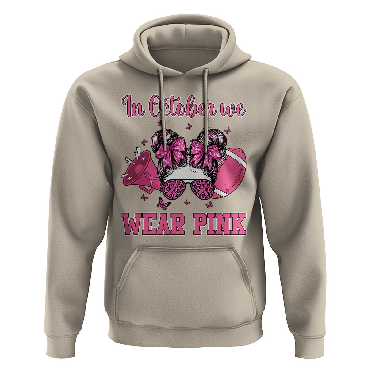 In October We Wear Pink Football Hoodie Funny Football Awareness Gift - Wonder Print Shop