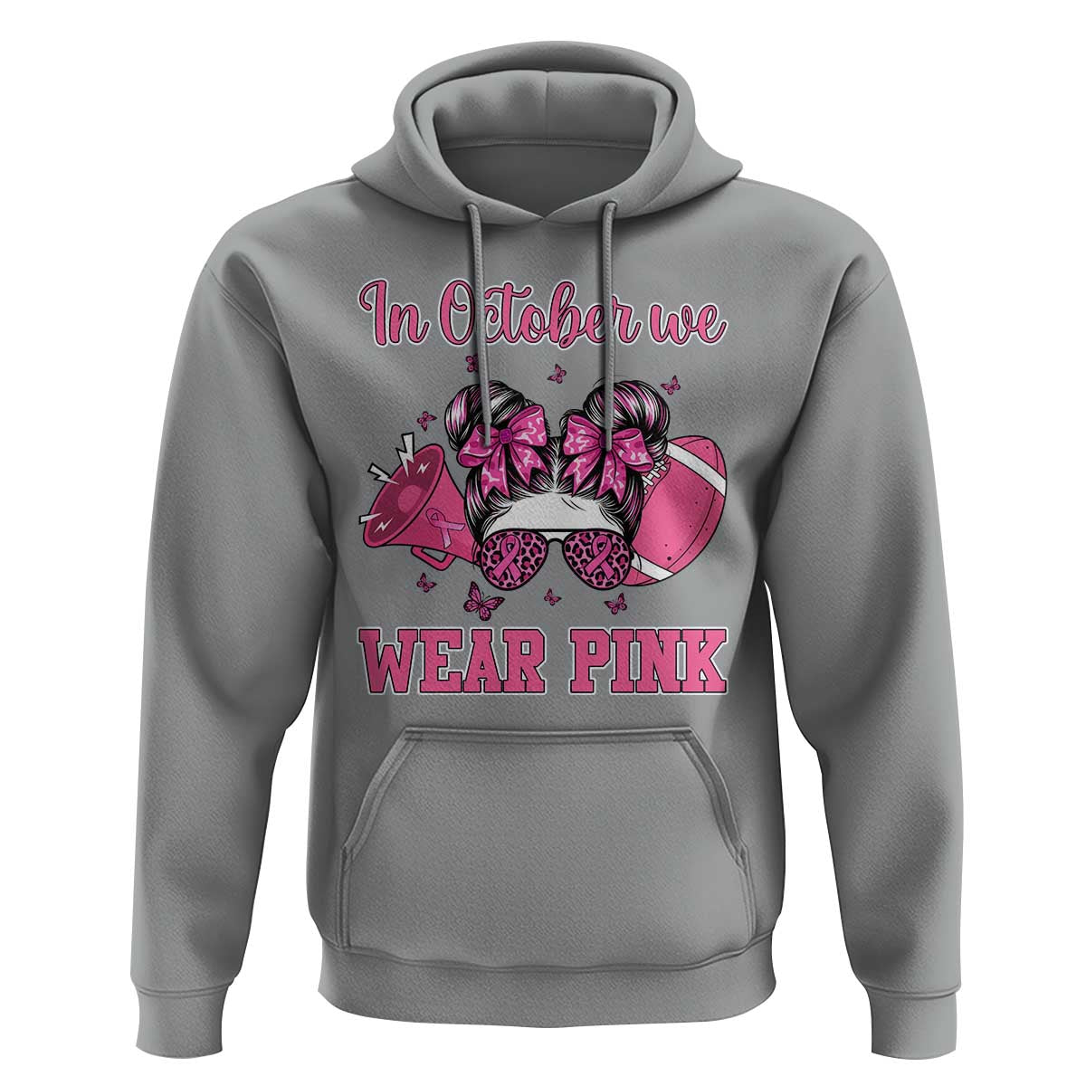 In October We Wear Pink Football Hoodie Funny Football Awareness Gift - Wonder Print Shop