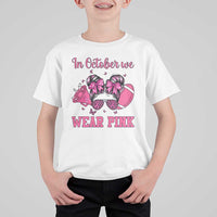 In October We Wear Pink Football T Shirt For Kid Funny Football Awareness Gift - Wonder Print Shop