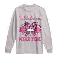 In October We Wear Pink Football Long Sleeve Shirt Funny Football Awareness Gift - Wonder Print Shop