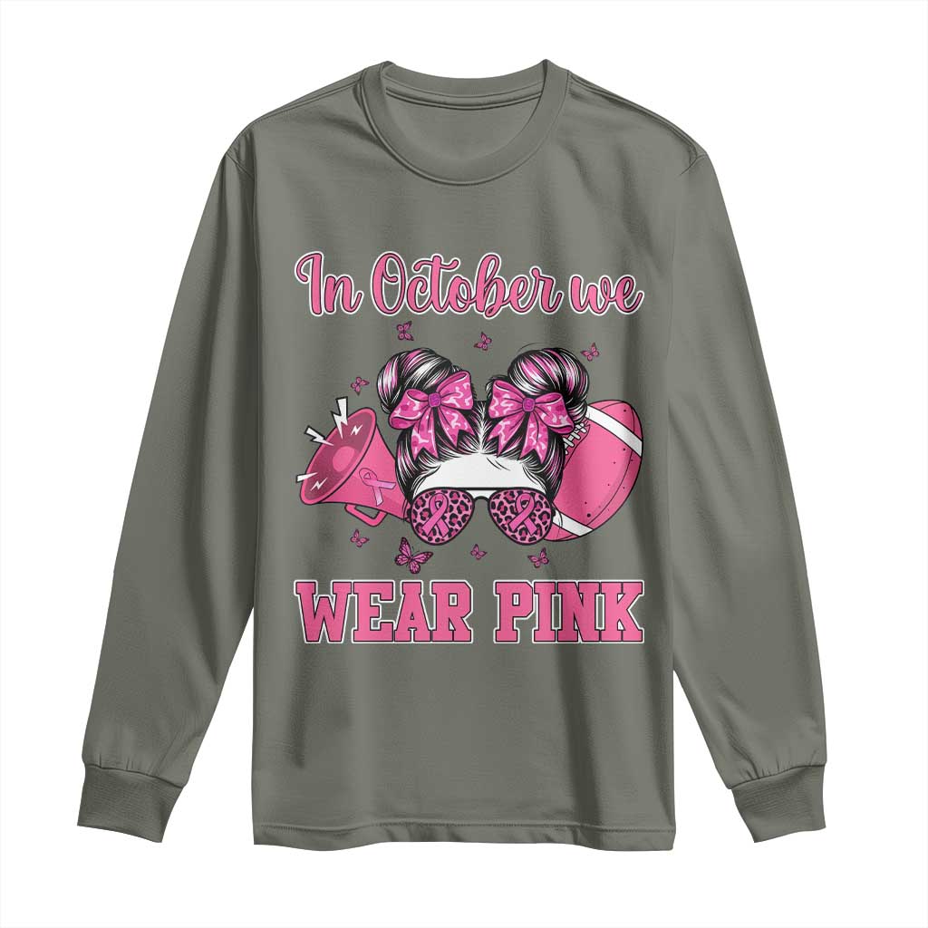 In October We Wear Pink Football Long Sleeve Shirt Funny Football Awareness Gift - Wonder Print Shop