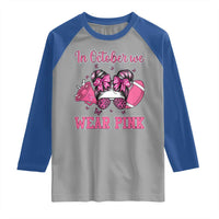 In October We Wear Pink Football Raglan Shirt Funny Football Awareness Gift - Wonder Print Shop