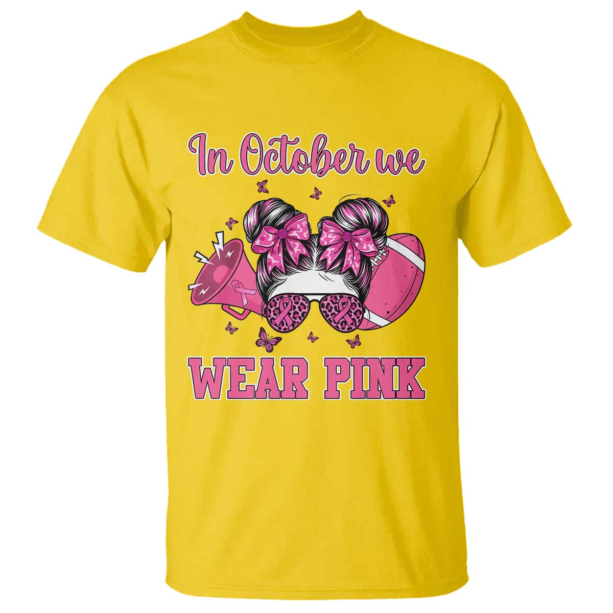 In October We Wear Pink Football T Shirt Funny Football Awareness Gift - Wonder Print Shop