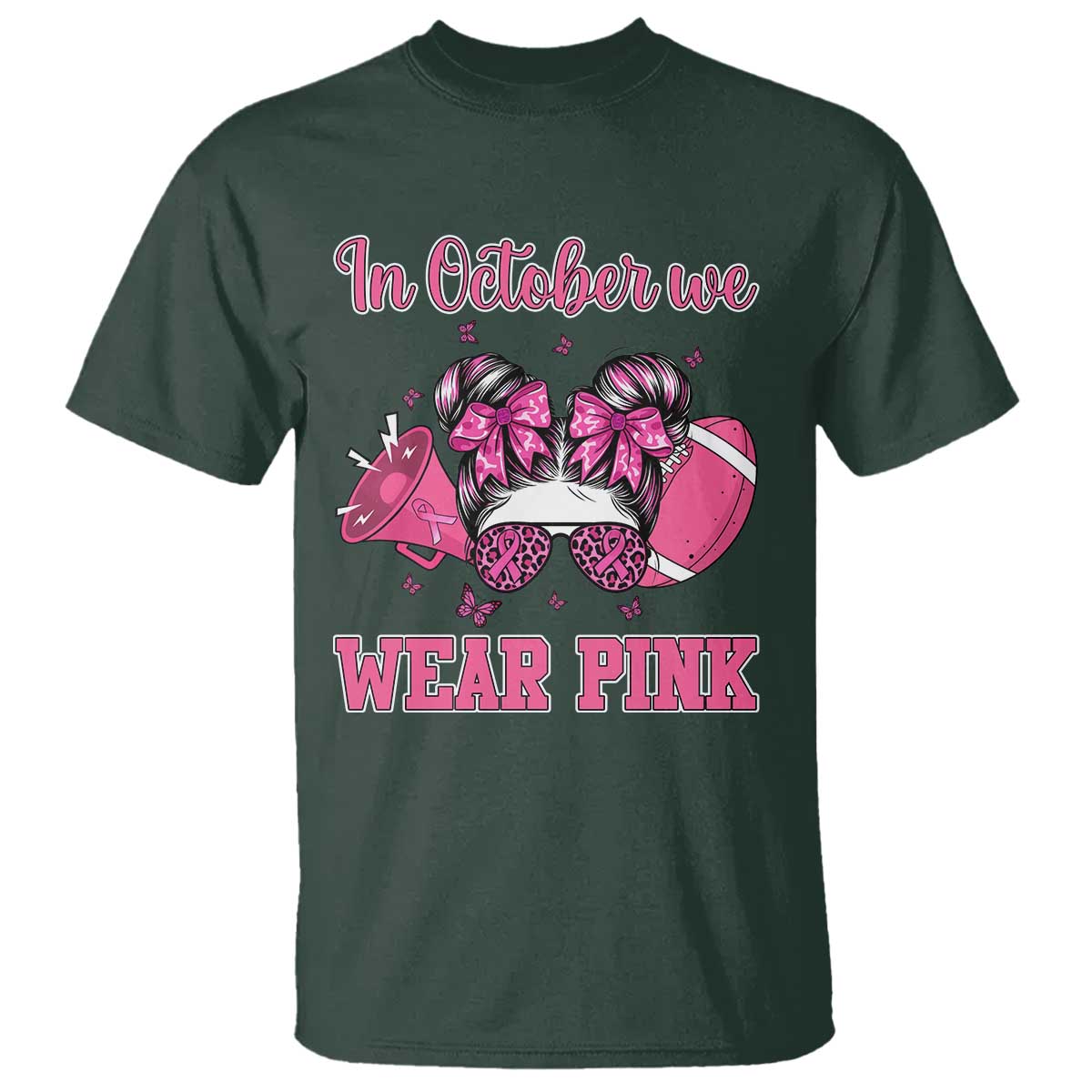 In October We Wear Pink Football T Shirt Funny Football Awareness Gift - Wonder Print Shop