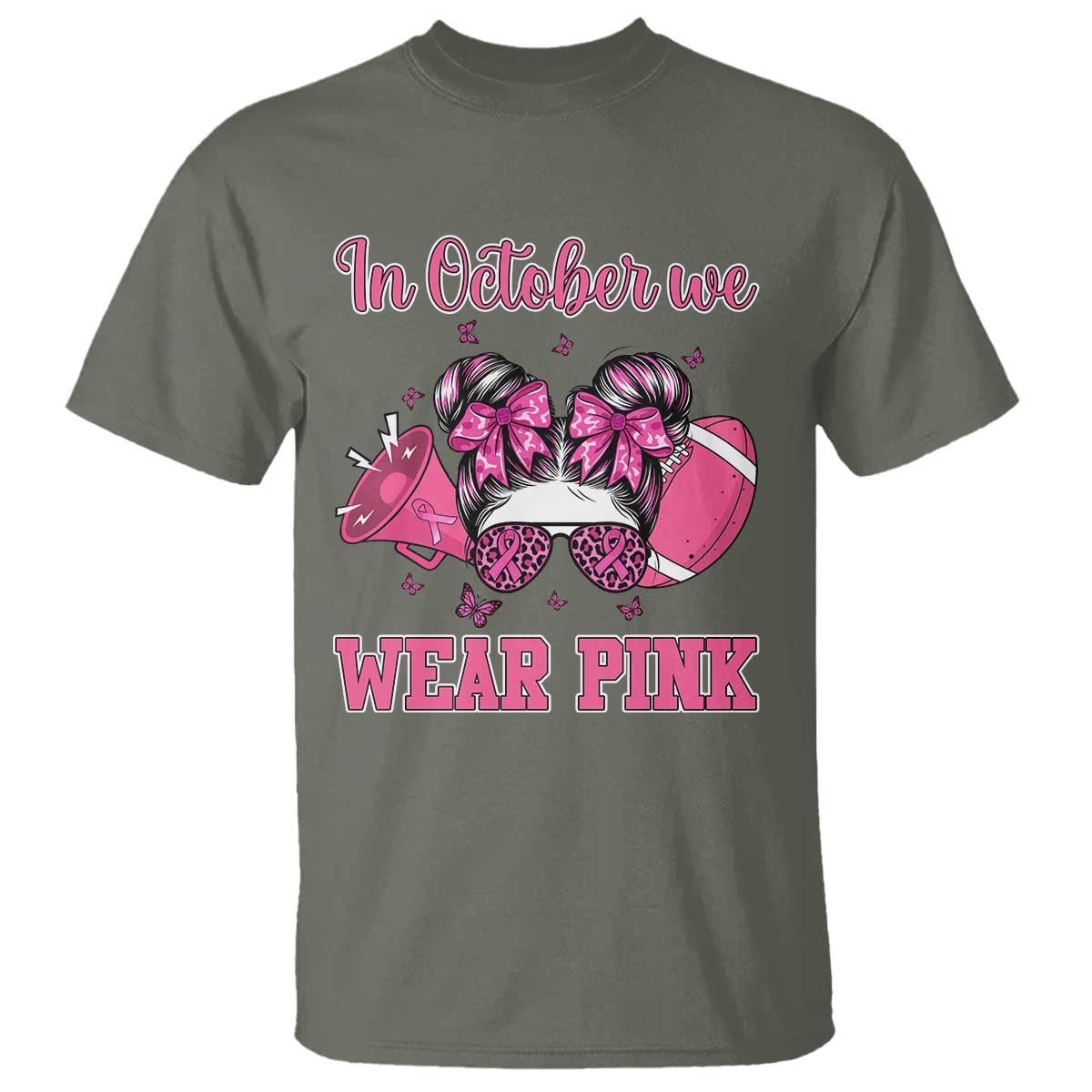 In October We Wear Pink Football T Shirt Funny Football Awareness Gift - Wonder Print Shop