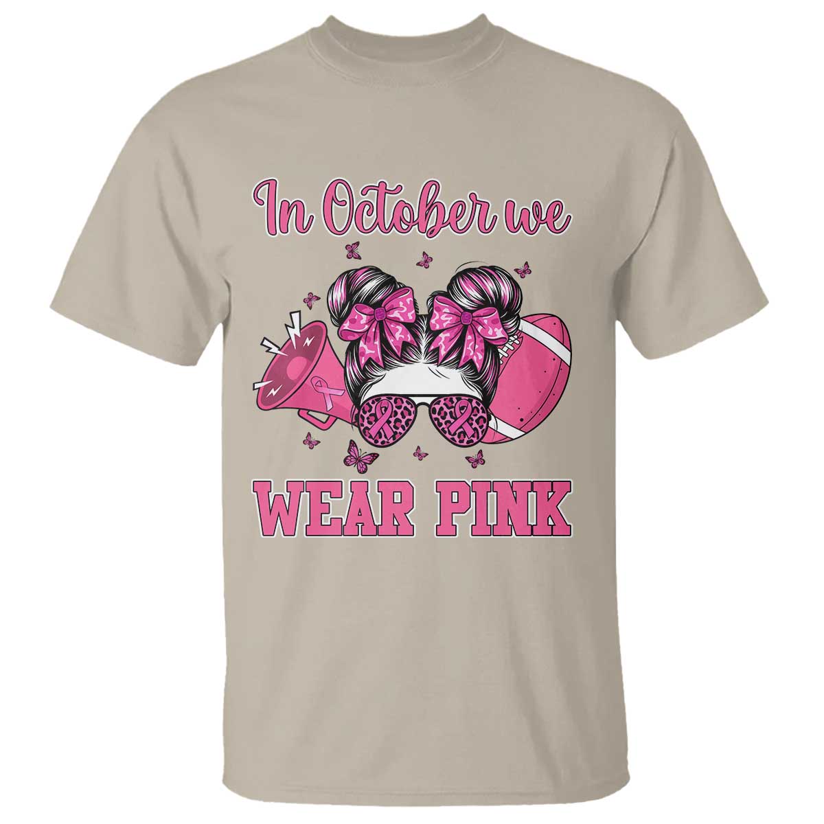 In October We Wear Pink Football T Shirt Funny Football Awareness Gift - Wonder Print Shop