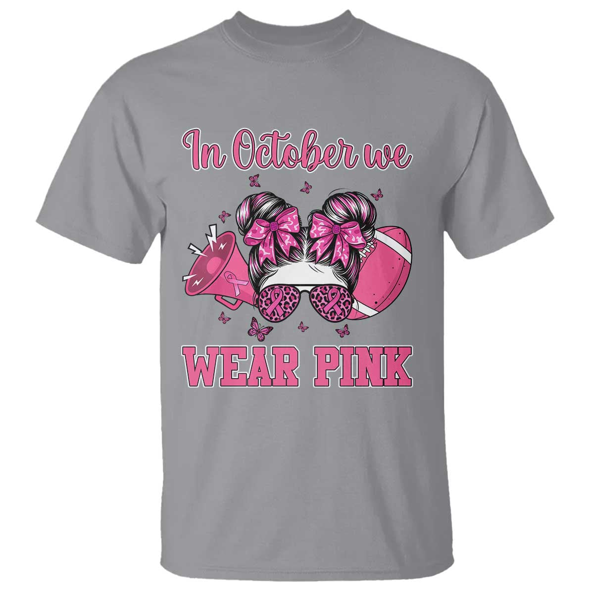 In October We Wear Pink Football T Shirt Funny Football Awareness Gift - Wonder Print Shop