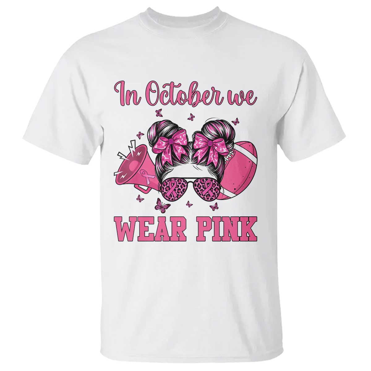 In October We Wear Pink Football T Shirt Funny Football Awareness Gift - Wonder Print Shop