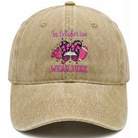 In October We Wear Pink Football Washed Cotton Baseball Cap Funny Football Awareness Gift