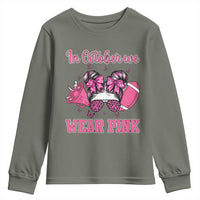 In October We Wear Pink Football Youth Sweatshirt Funny Football Awareness Gift - Wonder Print Shop