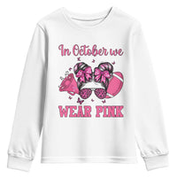 In October We Wear Pink Football Youth Sweatshirt Funny Football Awareness Gift - Wonder Print Shop