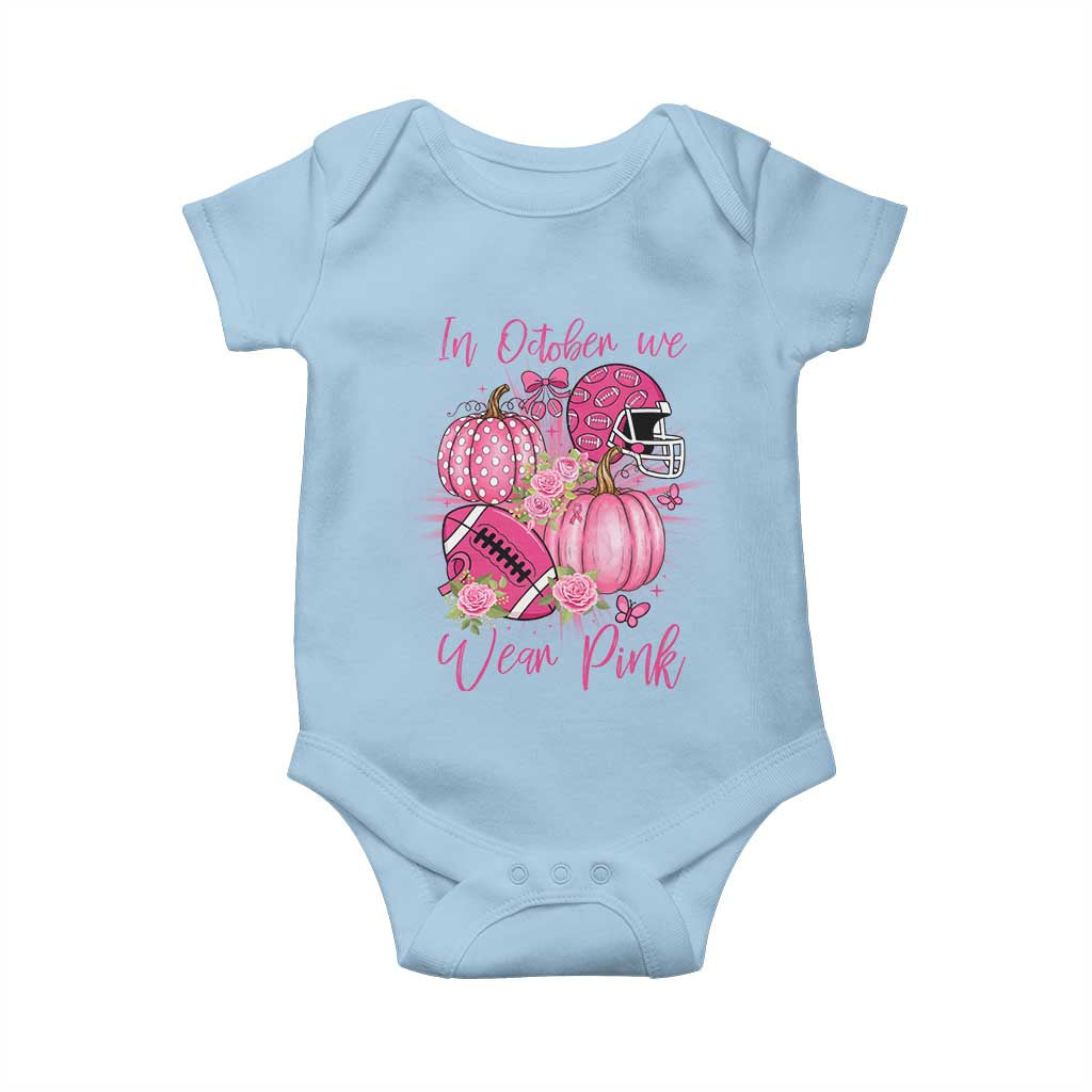 Football Breast Cancer Awareness Baby Onesie In October We Wear Pink Gift - Wonder Print Shop
