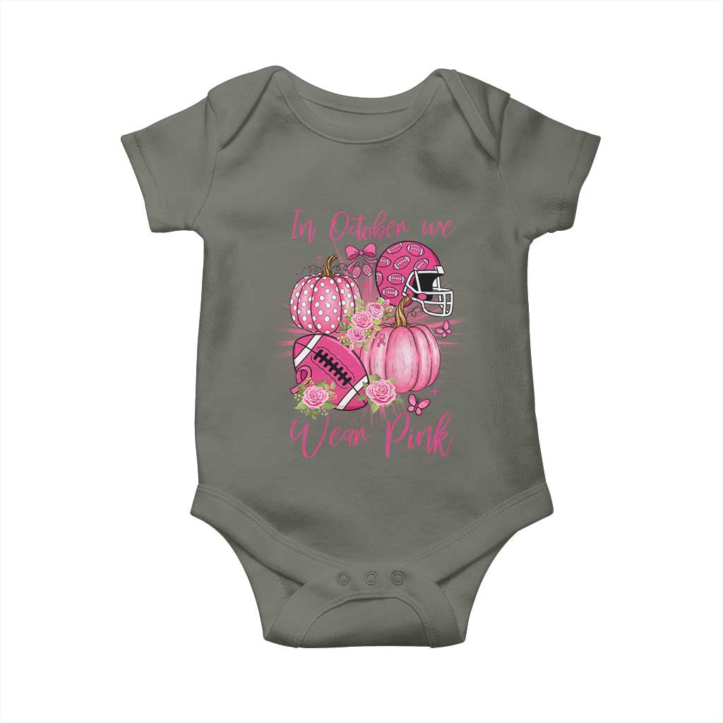 Football Breast Cancer Awareness Baby Onesie In October We Wear Pink Gift - Wonder Print Shop