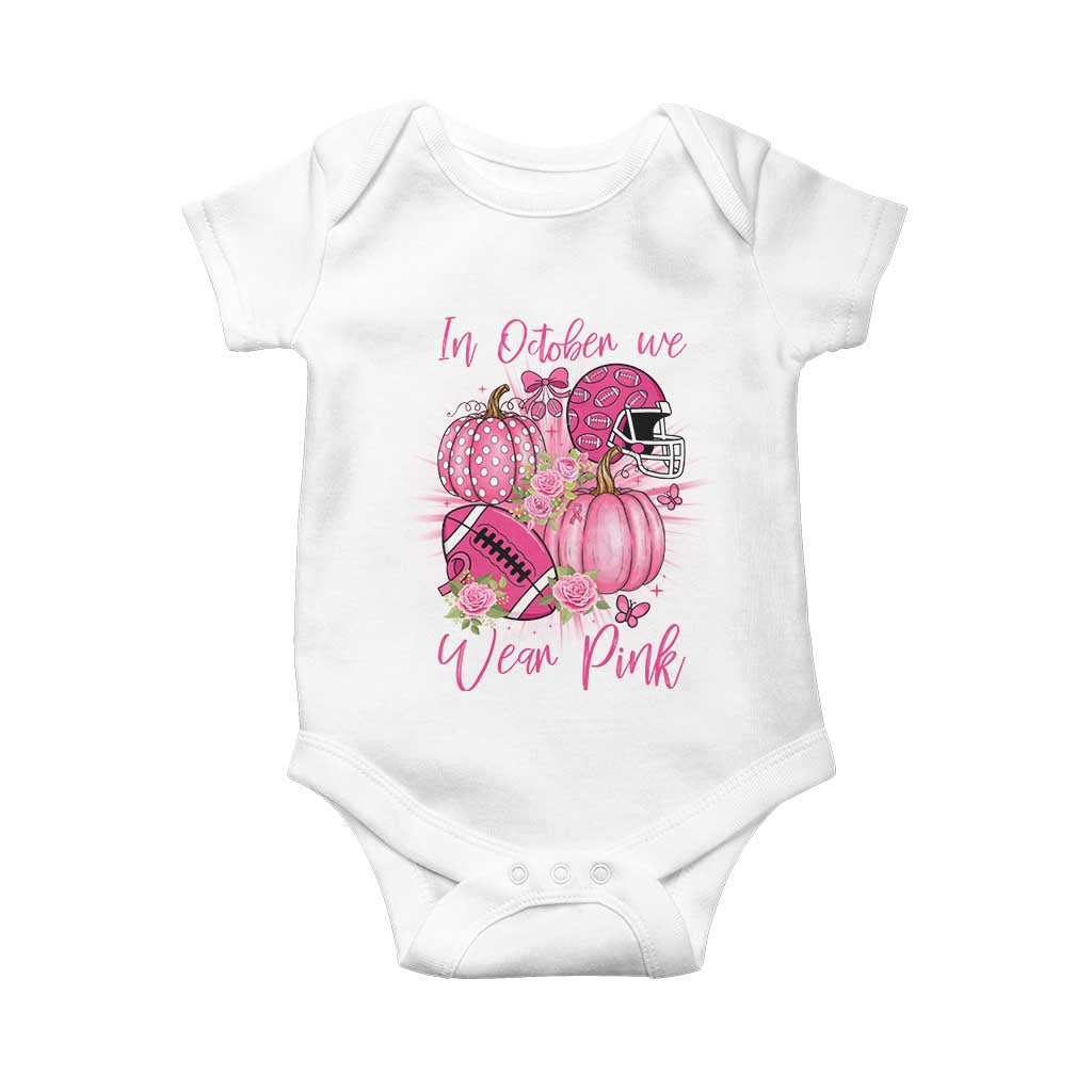 Football Breast Cancer Awareness Baby Onesie In October We Wear Pink Gift - Wonder Print Shop