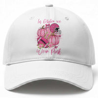 Football Breast Cancer Awareness Baseball Cap In October We Wear Pink Gift