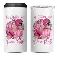 Football Breast Cancer Awareness 4 in 1 Can Cooler Tumbler In October We Wear Pink Gift