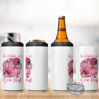 Football Breast Cancer Awareness 4 in 1 Can Cooler Tumbler In October We Wear Pink Gift