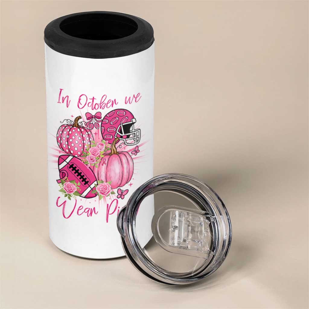 Football Breast Cancer Awareness 4 in 1 Can Cooler Tumbler In October We Wear Pink Gift