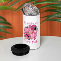 Football Breast Cancer Awareness 4 in 1 Can Cooler Tumbler In October We Wear Pink Gift