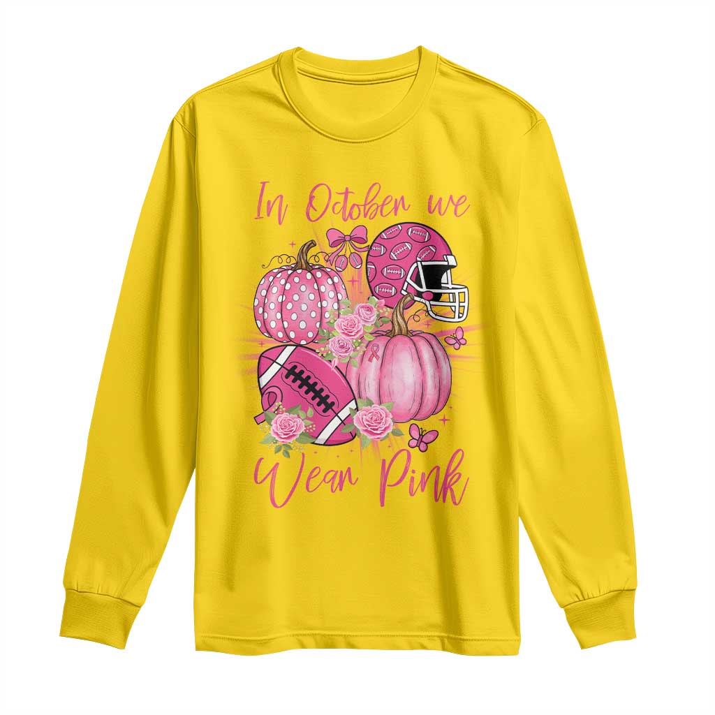 Football Breast Cancer Awareness Long Sleeve Shirt In October We Wear Pink Gift - Wonder Print Shop