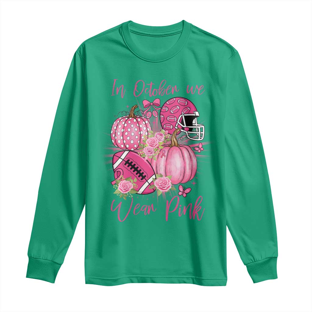 Football Breast Cancer Awareness Long Sleeve Shirt In October We Wear Pink Gift - Wonder Print Shop