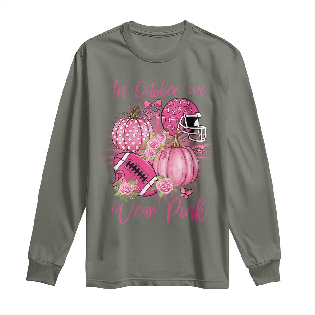 Football Breast Cancer Awareness Long Sleeve Shirt In October We Wear Pink Gift - Wonder Print Shop